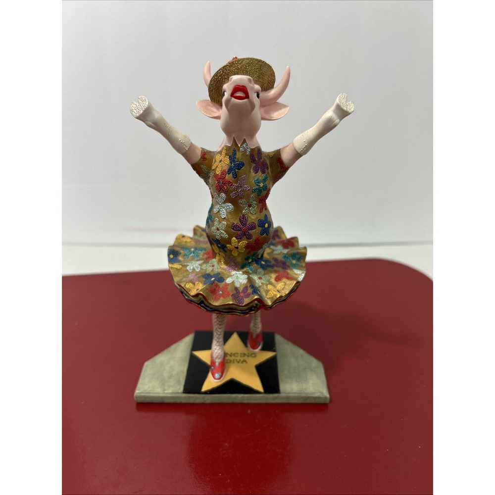 Cow Parade‎  "Dancing Diva" Figurine Floral Dress Hat 2001 8 1/4" Tall
